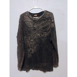 Harley Davidson Skull Wings Long Sleeve Shirt Medium Great Shape Double Sided